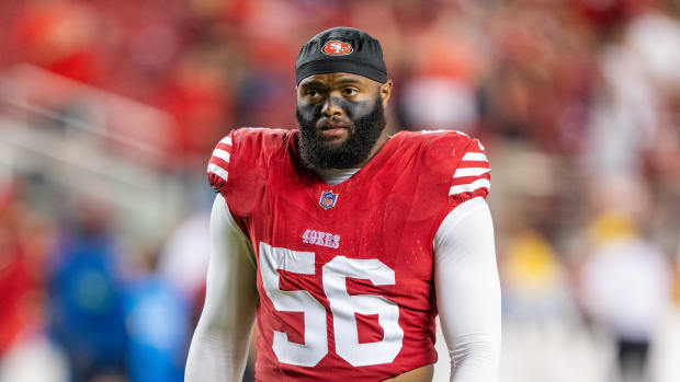 San Francisco 49ers offensive lineman Colton McKivitz (68) blocks during an  NFL preseason football game against the Green Bay Packers, Friday, Aug. 12,  2022, in Santa Clara, Calif. (AP Photo/Scot Tucker Stock