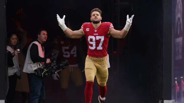 San Francisco 49ers defensive end Nick Bosa (97) is introduced