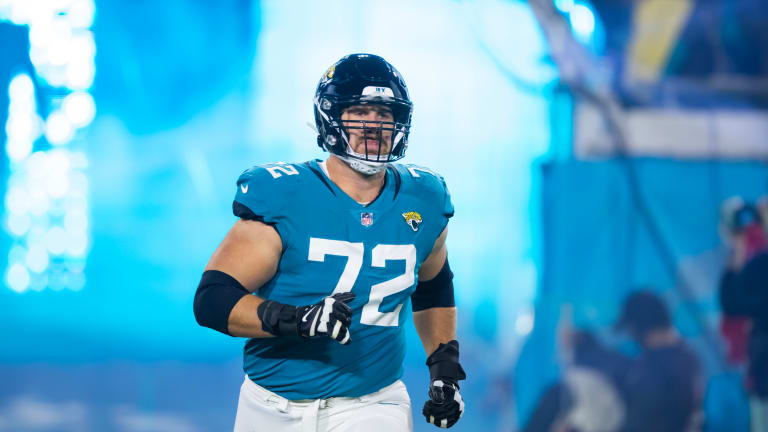 Walker Little of the Jacksonville Jaguars blocks during an NFL