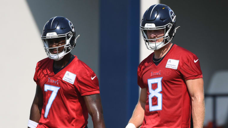 Tennessee Titans quarterback Malik Willis runs the ball during the