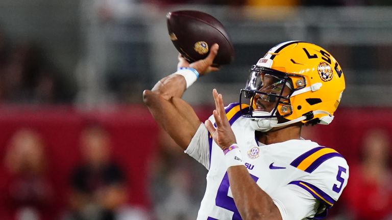 LSU QB Jayden Daniels goes viral for potential elbow issue before 2024 ...