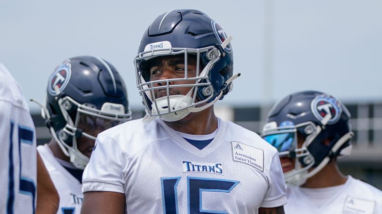 Tennessee Titans wide receiver Treylon Burks (16) runs a route