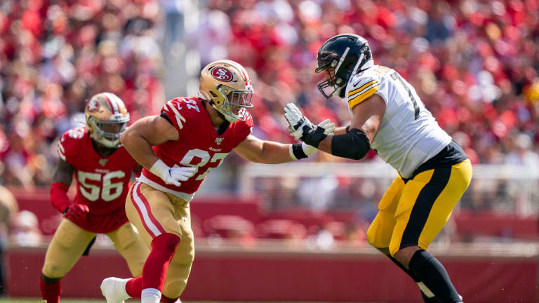 New 49ers right tackle has support of George Kittle heading into T.J. Watt  matchup - A to Z Sports