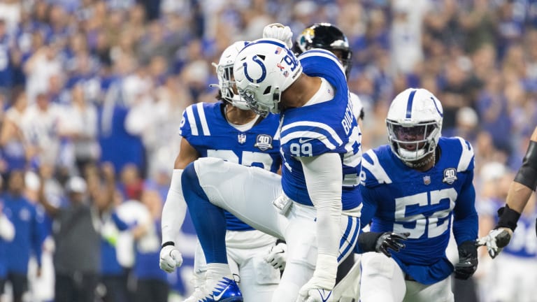 January 08, 2023: Indianapolis Colts defensive lineman Kwity Paye (51)  makes the tackle on Houston Texans running back Dare Ogunbowale (33) during  NFL game in Indianapolis, Indiana. John Mersits/CSM/Sipa USA.(Credit Image:  ©