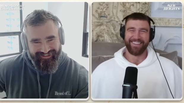 Jason and Travis Kelce discuss Tom Brady's broadcasting debut in September on the New Heights podcast.
