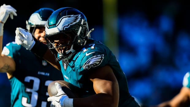 Philadelphia Eagles linebacker Nakobe Dean (17) reacts after a turnover by the Cincinnati Bengals in the second half at Paycor Stadium.