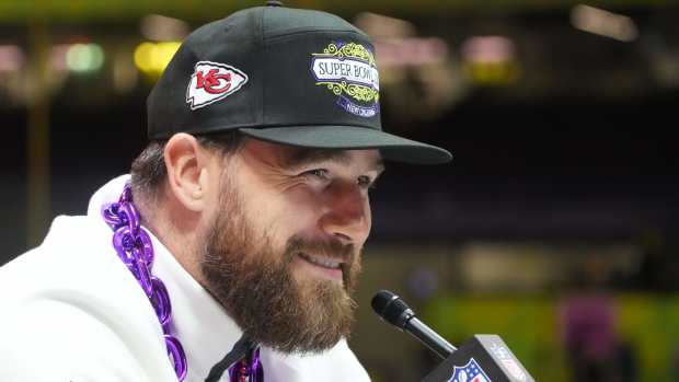 Chiefs tight end Travis Kelce during Super Bowl LIX Opening Night at Ceasars Superdome.