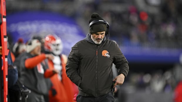 Cleveland Browns head coach Kevin Stefanski looks on during the second quarter against the Baltimore Ravens at M&T Bank Stadium.