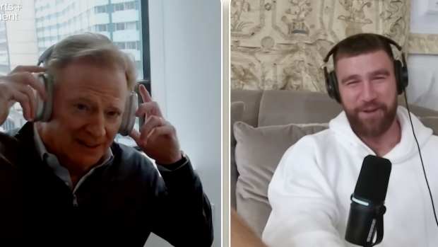 Roger Goodell crashed Jason and Travis Kelce's latest episode of New Heights