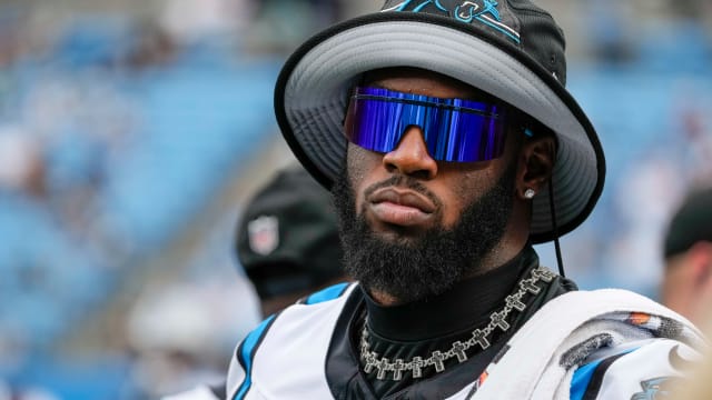 Carolina Panthers defensive end Brian Burns (53) on defense during an NFL  football game against the Carolina Panthers, Sunday, Oct. 9, 2022, in  Charlotte, N.C. (AP Photo/Brian Westerholt Stock Photo - Alamy