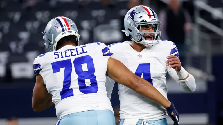 Dallas Cowboys offensive lineman Terence Steele (78) and Zack