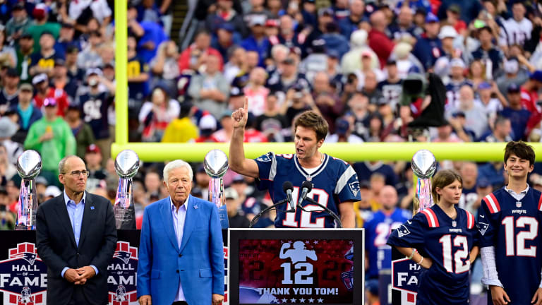 Tom Brady honored at halftime of Patriots' loss to Eagles, will be inducted  into team Hall of Fame in June 2024