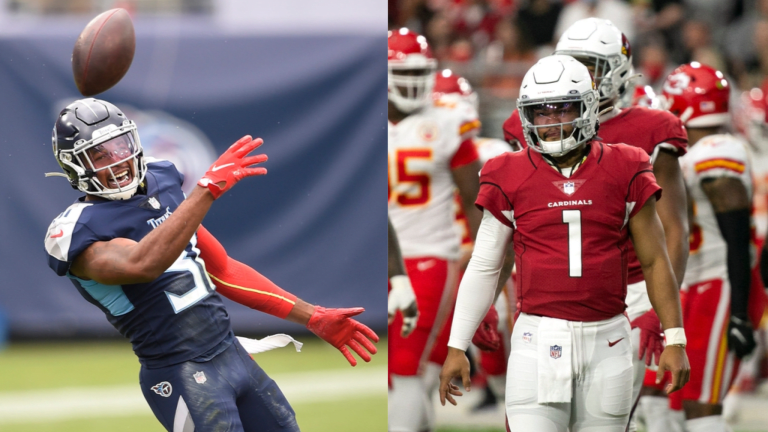 Arizona Cardinals quarterback Kyler Murray (1) runs with the ball against  the Tennessee Titans …