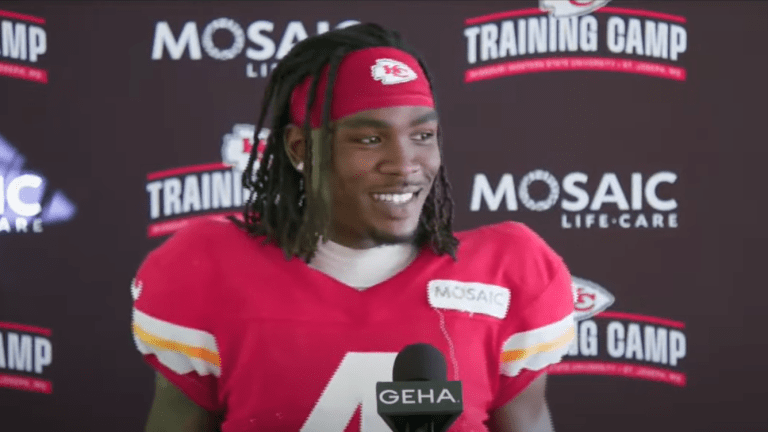 Rashee Rice shows off his new jersey number with the Chiefs