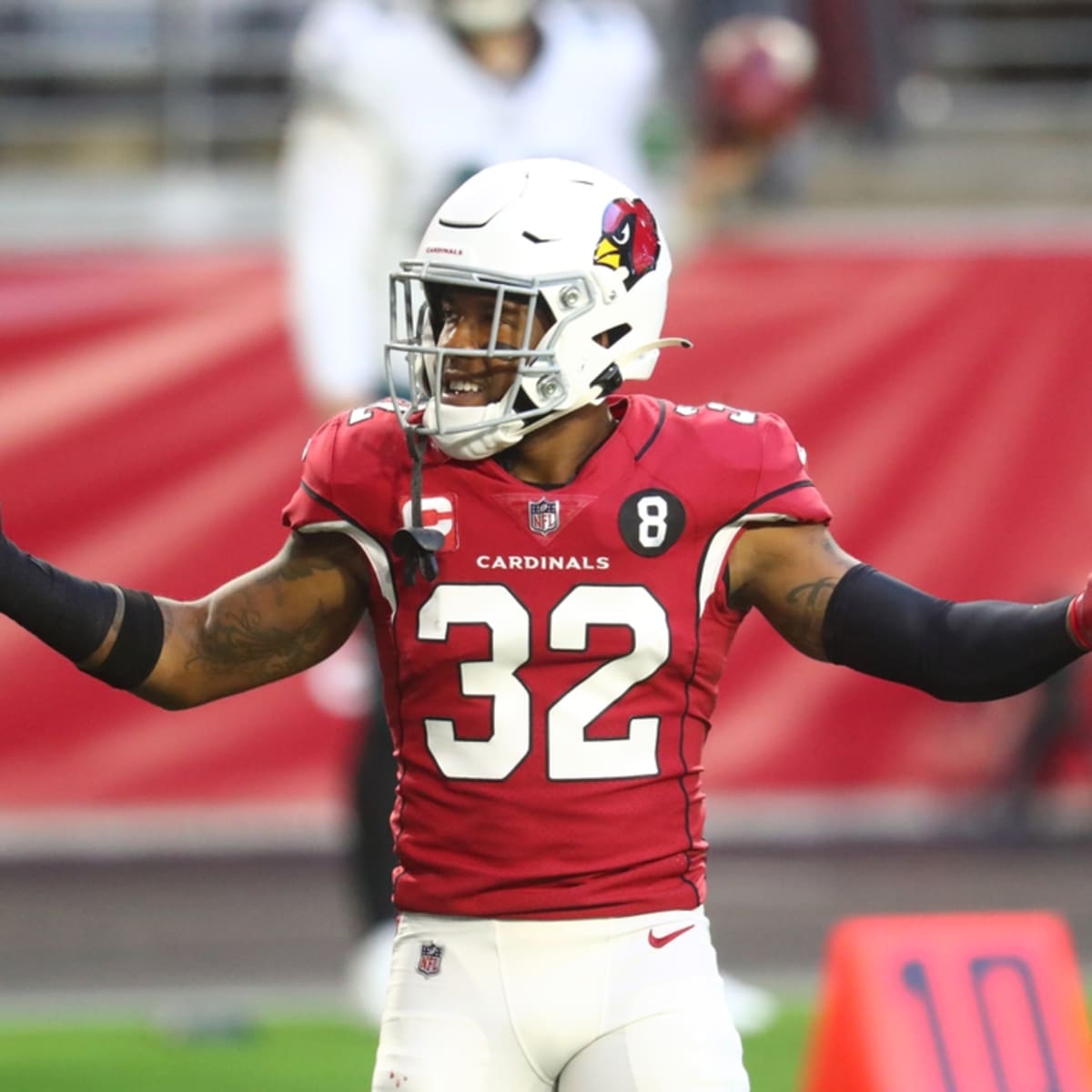 Arizona Cardinals strong safety Budda Baker (3) reacts after