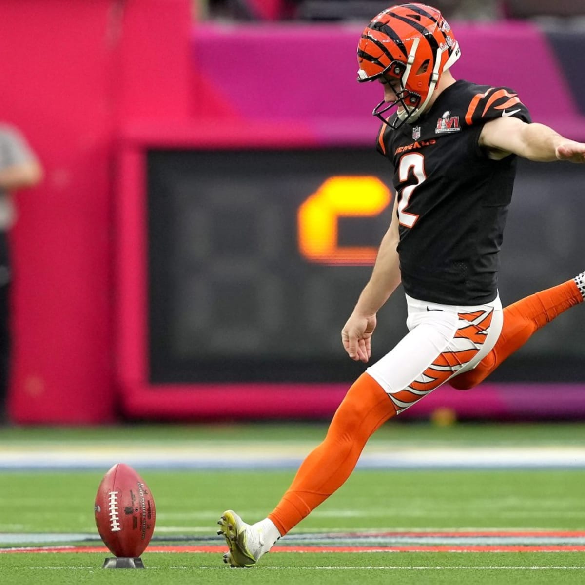 Evan McPherson Super Bowl halftime show: Bengals kicker stayed on