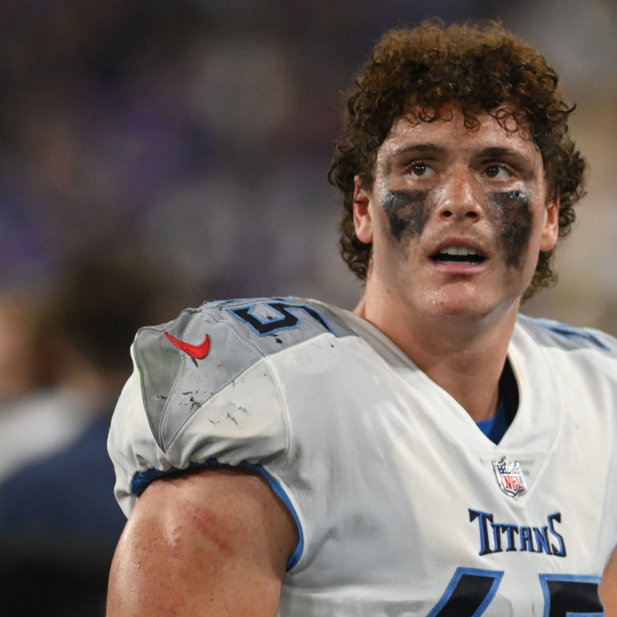 Tennessee Titans linebacker Chance Campbell (45) defends during