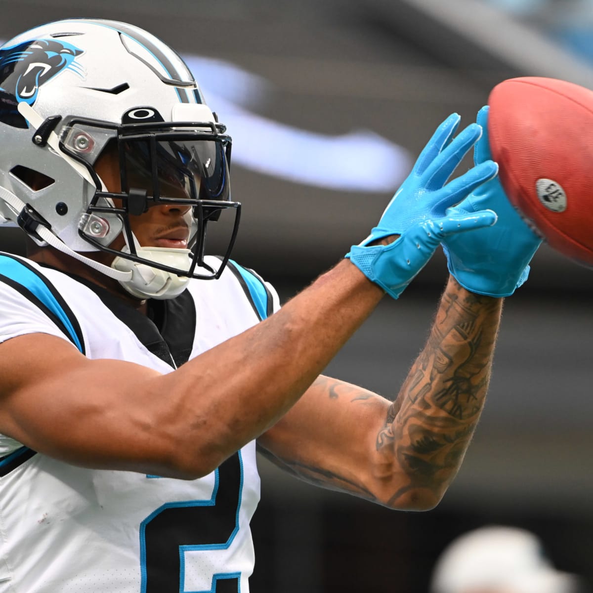 Carolina Panthers' DJ Moore, of Philadelphia, breaks up NFL fan fight