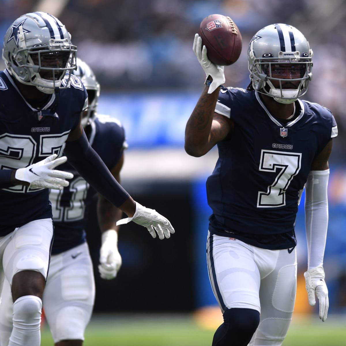 Dallas Cowboys defensive back Trevon Diggs (7) lines up for the