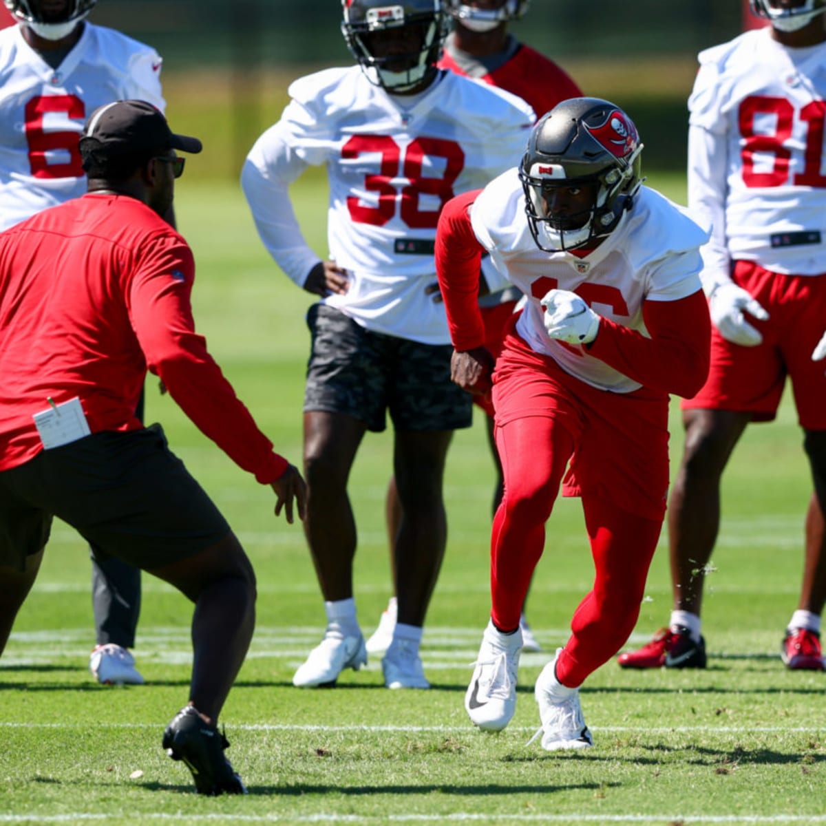 TAMPA, FL - JUL 30: Tampa Bay Buccaneers wide receiver Breshad Perriman  (16) makes a catch during the Tampa Bay Buccaneers Training Camp on July  30, 2022 at the AdventHealth Training Center