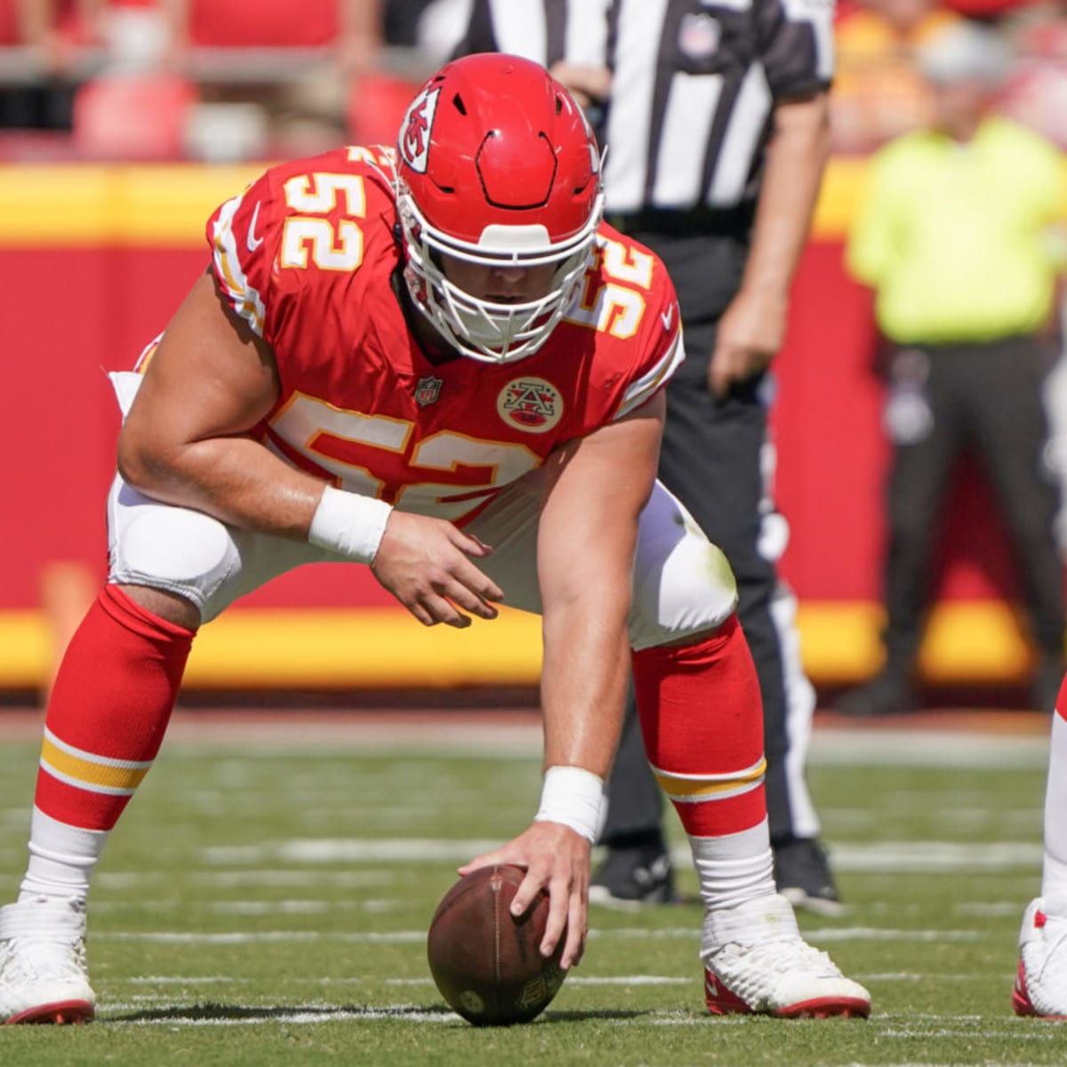 Kansas City Chiefs center Creed Humphrey (52), offensive lineman