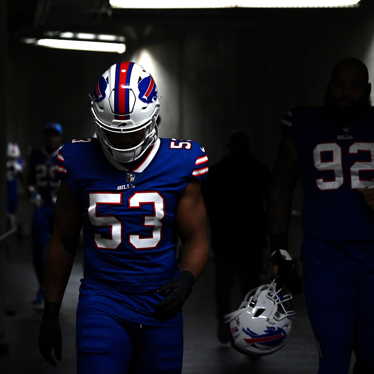 Tyrel Dodson of the Buffalo Bills looks on against the Chicago