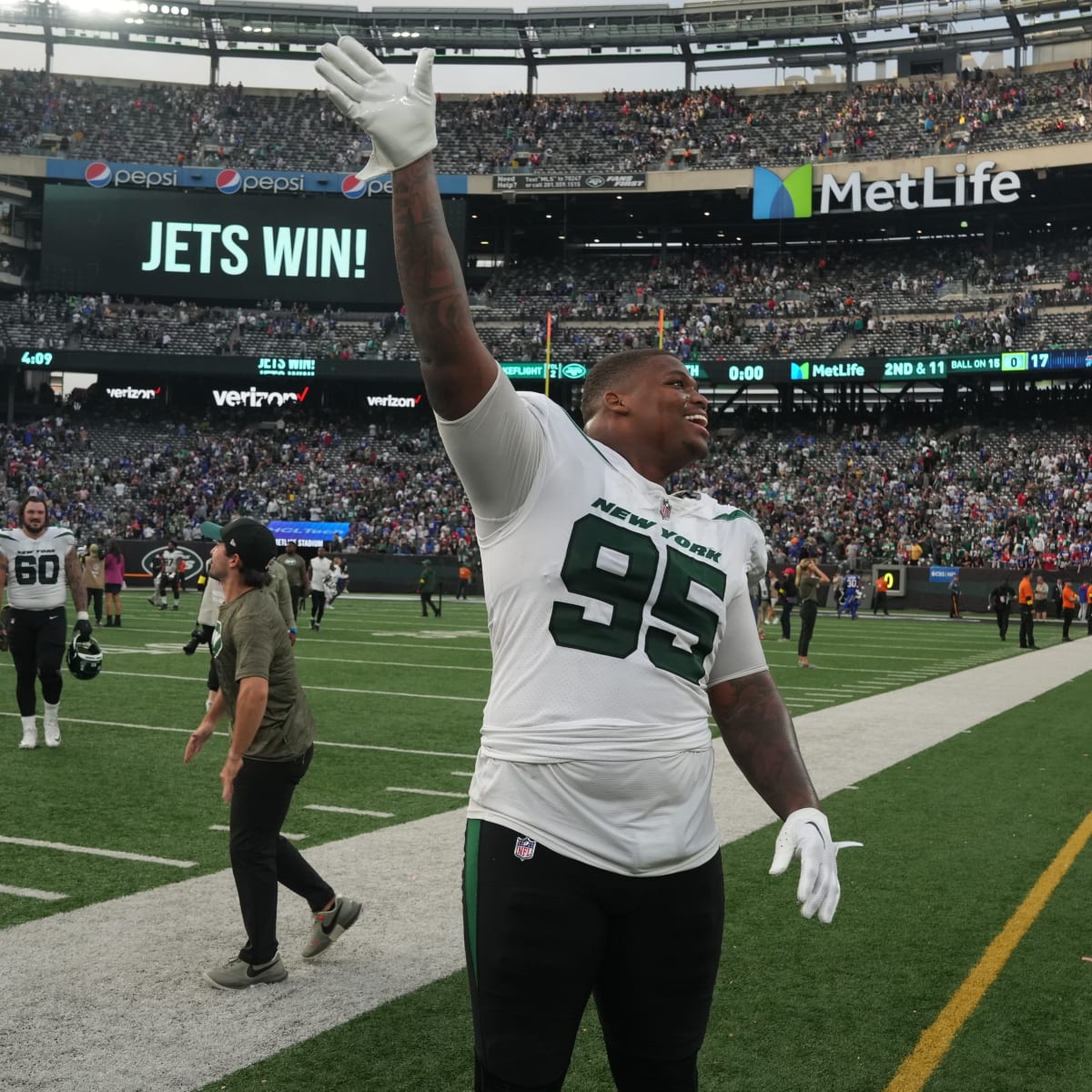 New York Jets defensive tackle Quinnen Williams (95) waits for a play  during an NFL football