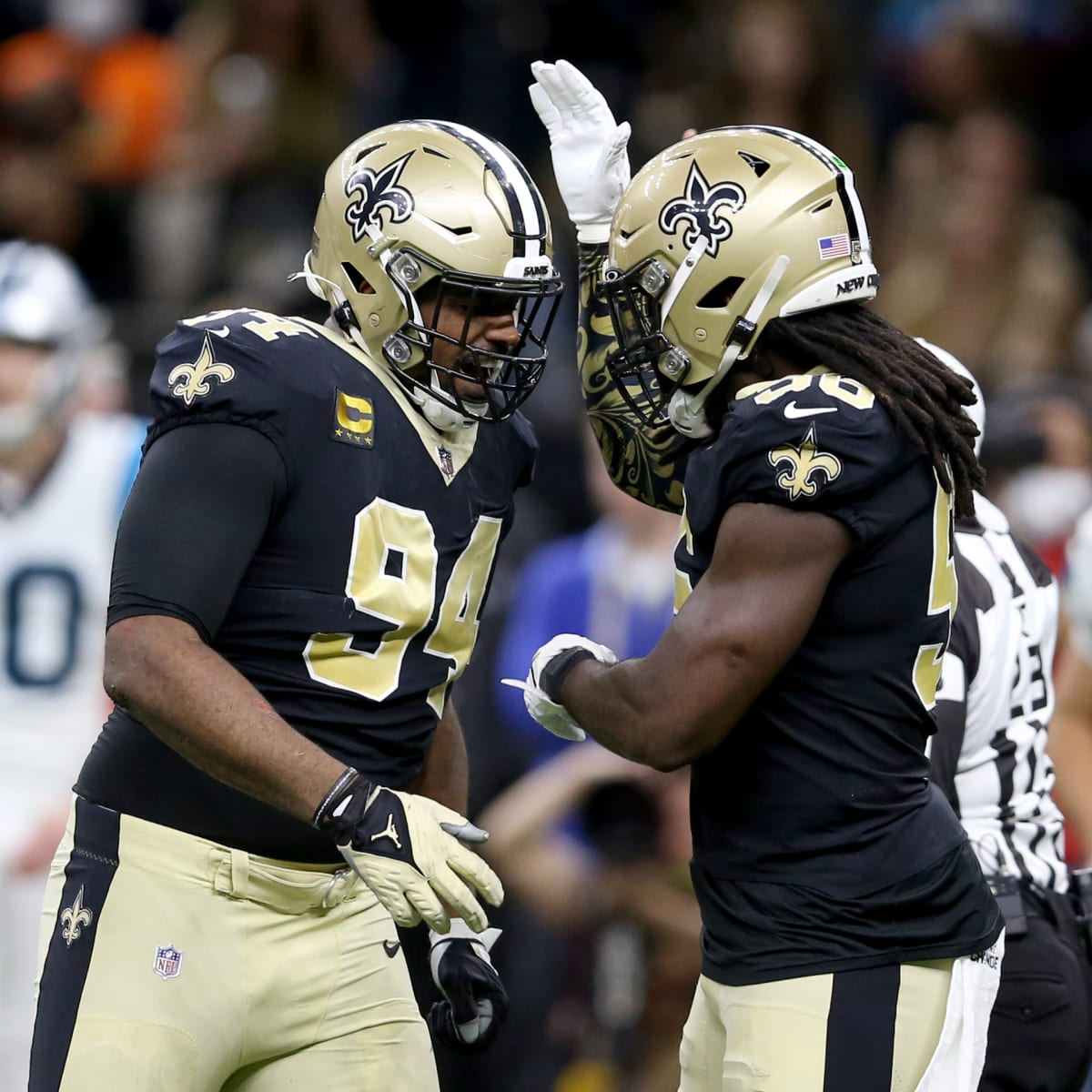 Cam Jordan in our new black helmet - New Orleans Saints