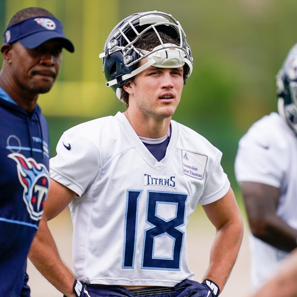 Tennessee Titans wide receiver Kyle Philips (18) watches his team