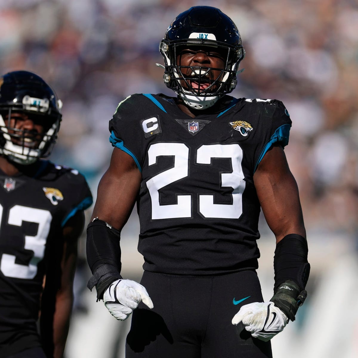 Jacksonville Jaguars linebacker Caleb Johnson (57) walks off the