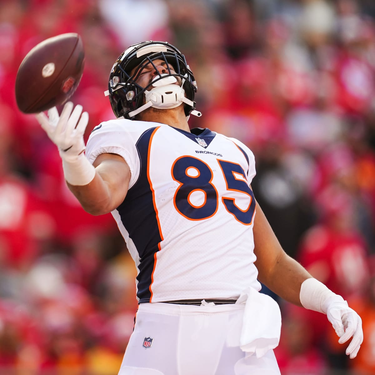 Denver, Colorado, USA. 26th Aug, 2023. Broncos TE ALBERT OKWUEGBUNAM leaps  over an attempted tackle during the 1st. Half at Empower Field at Mile High  Saturday night. Broncos beat the Rams 41-0