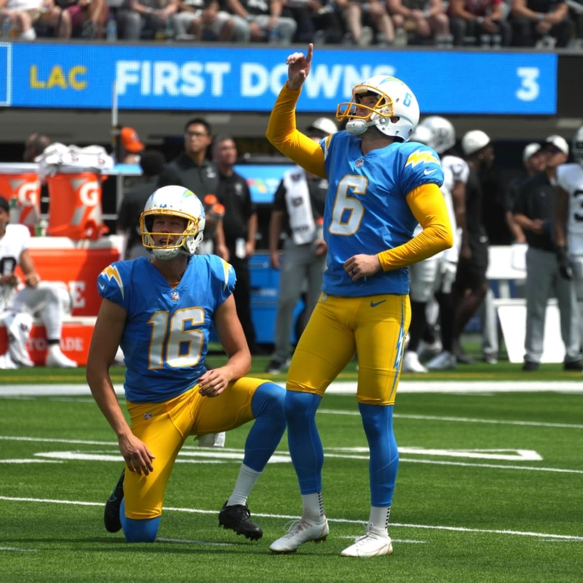 Place kicker Dustin Hopkins of the Los Angeles Chargers prior to a