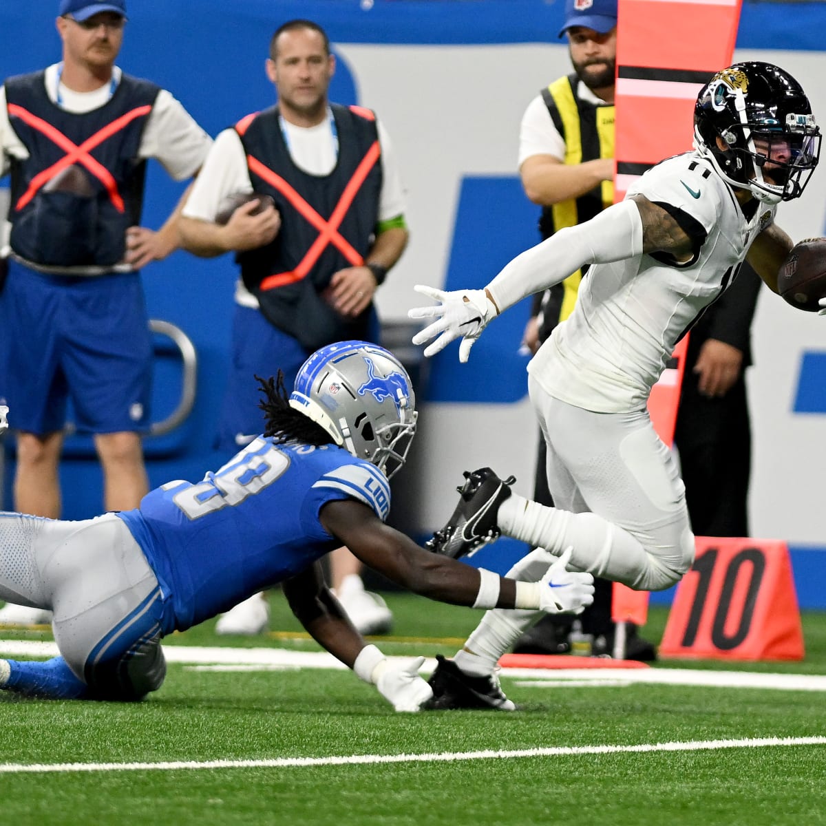 Jacksonville Jaguars wide receiver Parker Washington (11) runs with the  ball during an NFL Football game in Arlington, Texas, Saturday, August 12,  2023. (AP Photo/Michael Ainsworth Stock Photo - Alamy