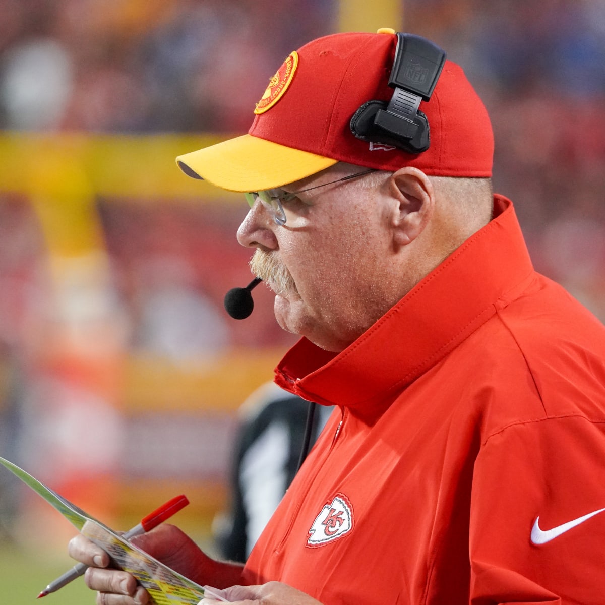 Kansas City Chiefs head coach Andy Reid looks to the scoreboard during the  first half of an NFL football game against the Green Bay Packers in Kansas  City, Mo., Sunday, Oct. 27