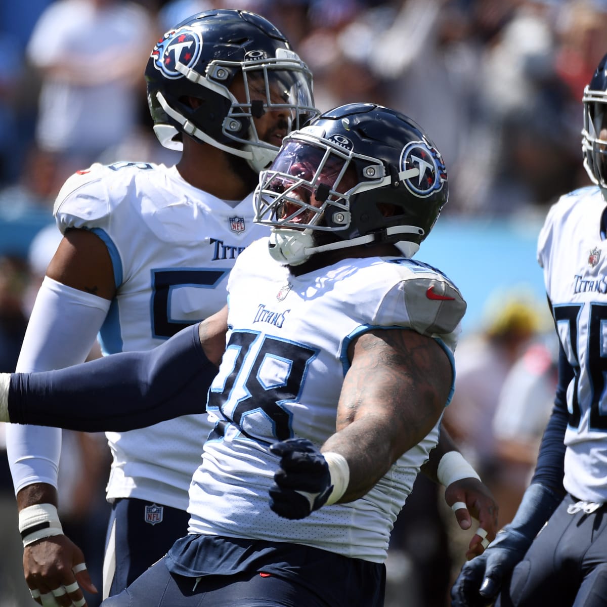 Tennessee Titans defensive tackle Jeffrey Simmons responds to questions  from reporters after practice at the NFL football team's training facility  Thursday, June 8, 2023, in Nashville, Tenn. (AP Photo/George Walker IV Stock