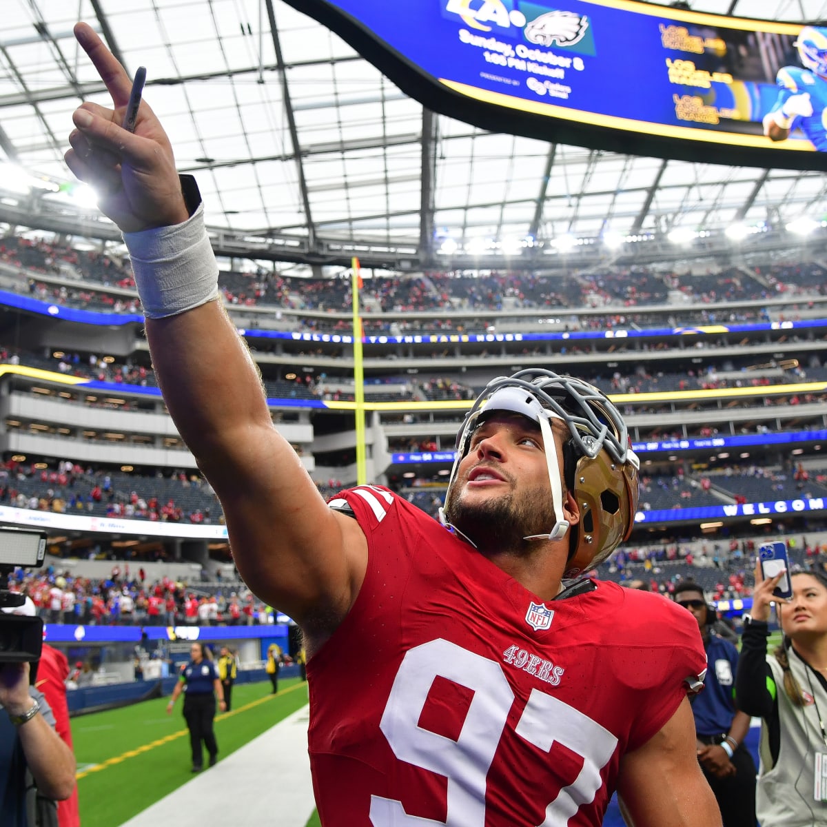 San Francisco 49ers defensive end Nick Bosa (97) is introduced