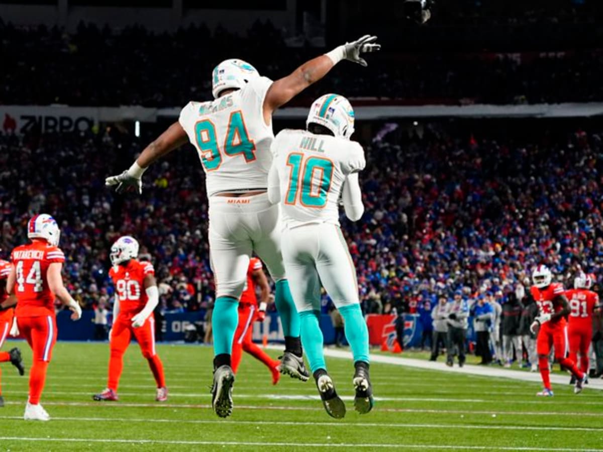 Miami Dolphins defensive tackle Christian Wilkins (94) lines up against the  Cleveland Browns during an NFL football game, Sunday, Nov. 24, 2019, in  Cleveland. The Browns won the game 41-24. (Jeff Haynes/AP