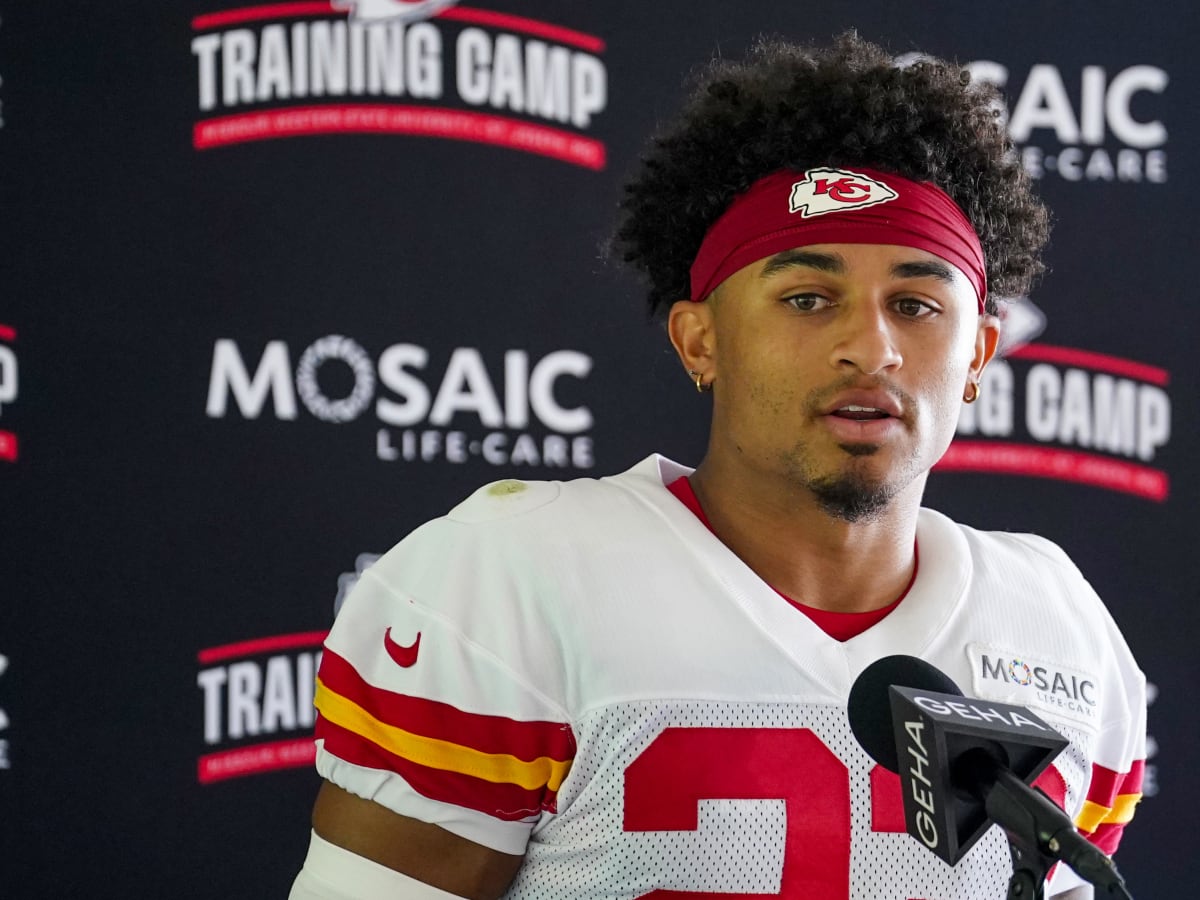 Kansas City Chiefs cornerback Trent McDuffie catches a ball during NFL  football training camp Friday, Aug. 4, 2023, in St. Joseph, Mo. (AP  Photo/Charlie Riedel Stock Photo - Alamy