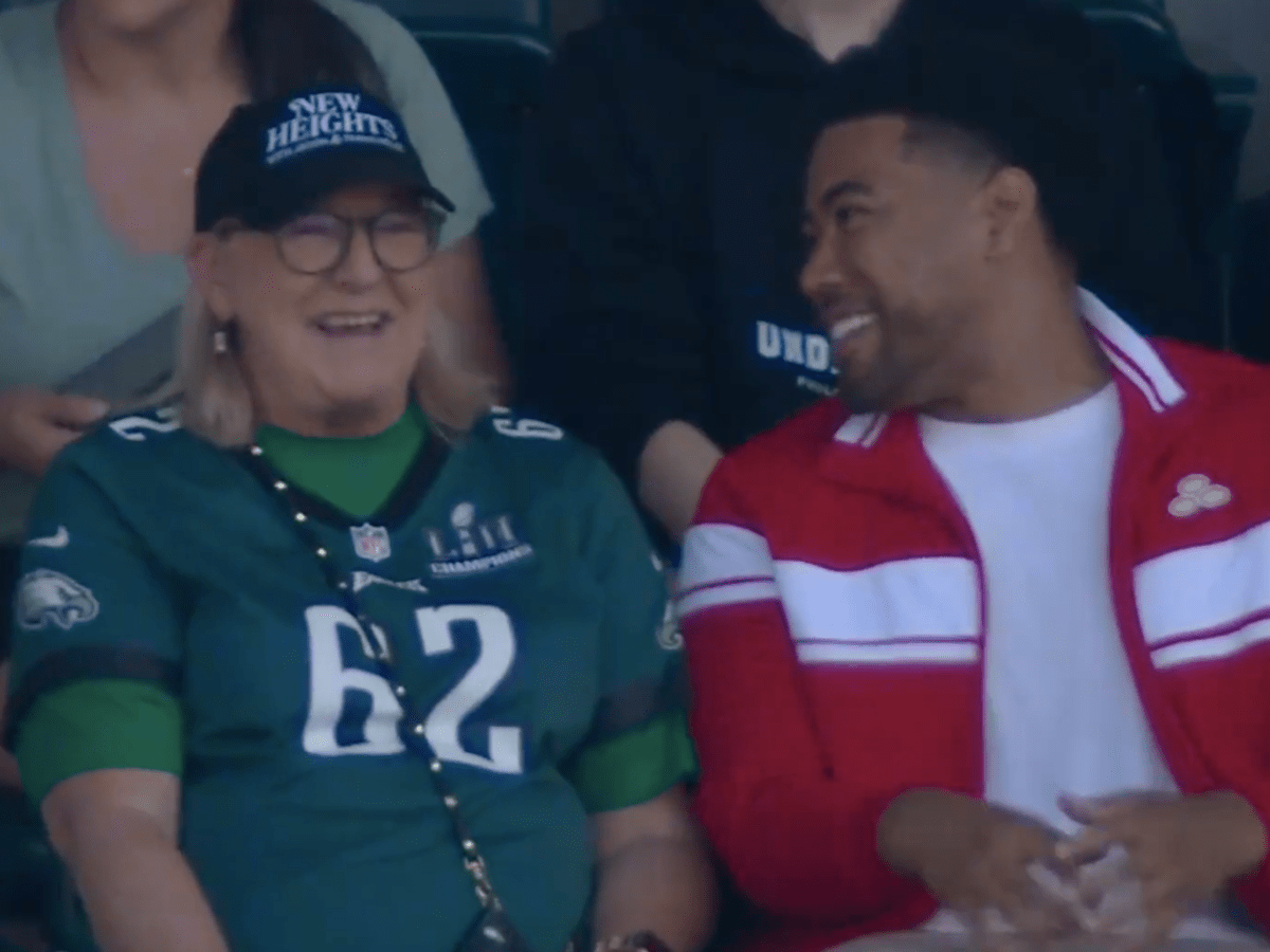 Taylor who? Mama Kelce chopping it up with Jake from State Farm at