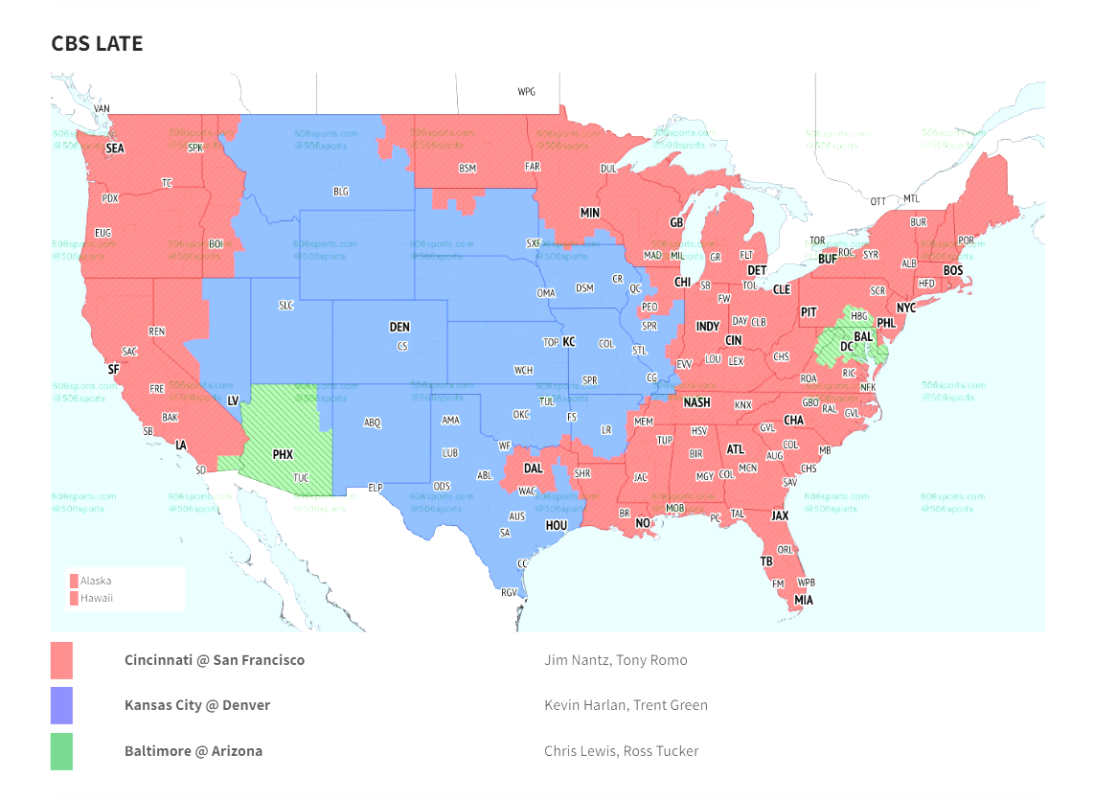 Ravens vs. Cardinals Week 8 broadcast map Will you be able to watch on