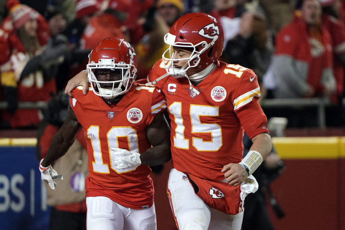 Kansas City Chiefs' Tyreek Hill (10) celebrates during the second