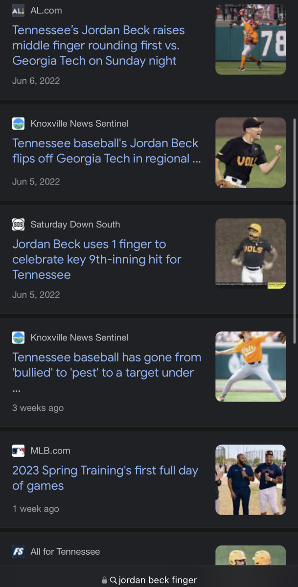 Tennessee baseball's Jordan Beck flips off Georgia Tech in