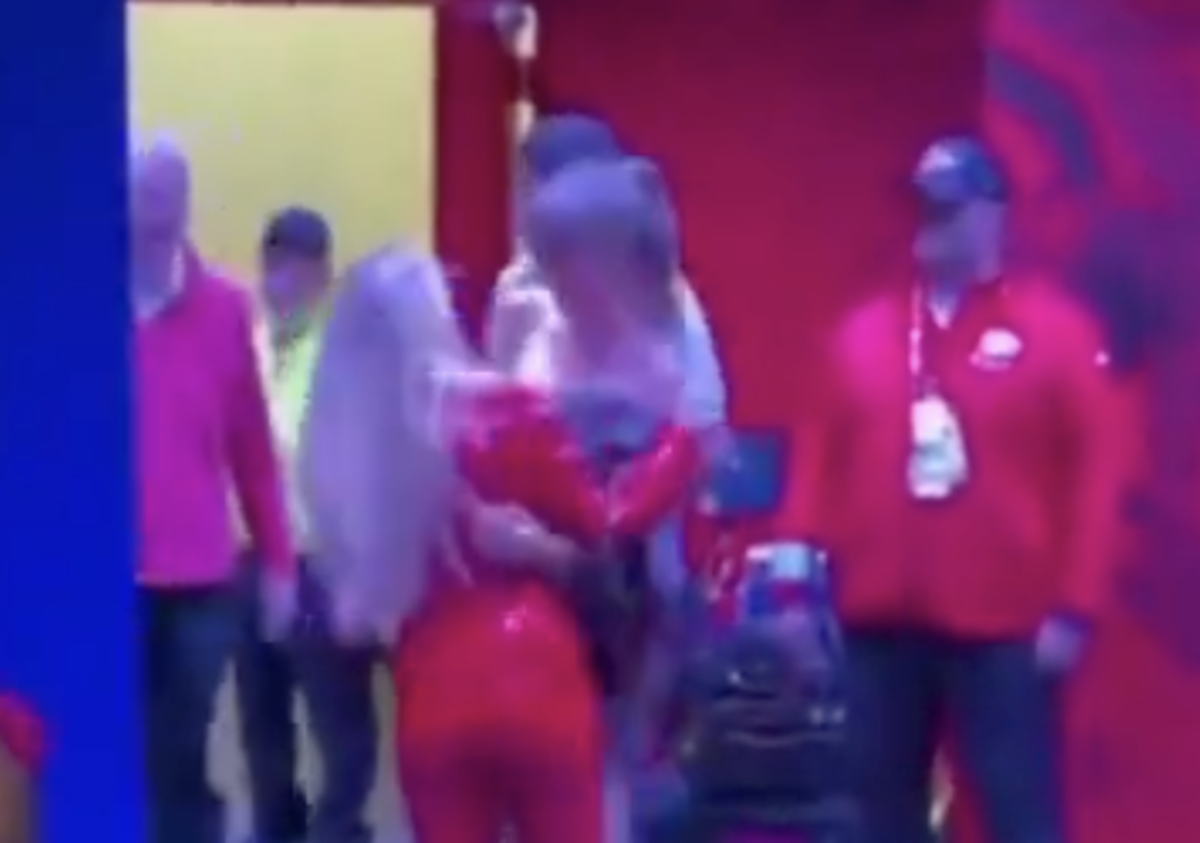 Brittany Mahomes runs over to hug Taylor Swift at Arrowhead Stadium.