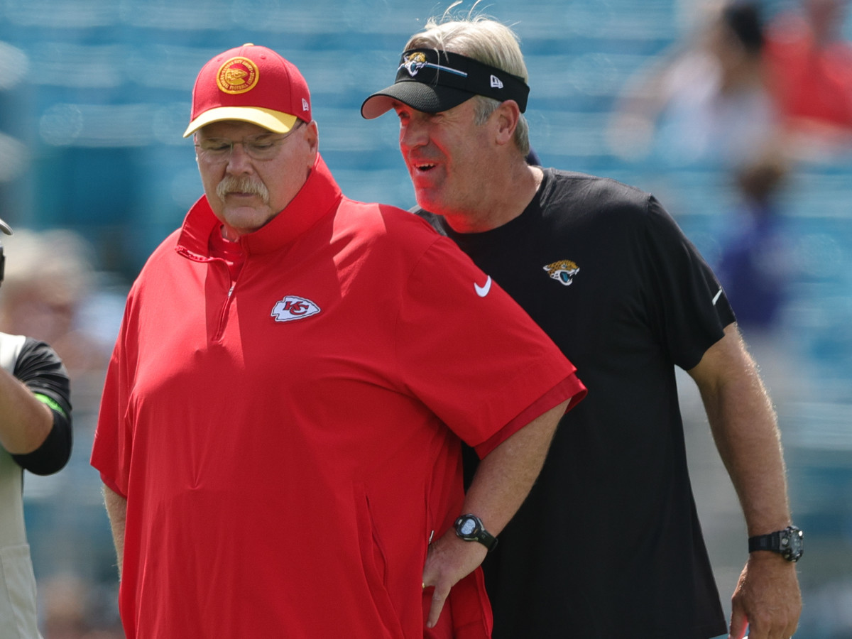 Kansas City Chiefs center Creed Humphrey (52) walks the sideline during the  second half of an NFL football game against the Jacksonville Jaguars,  Sunday, Sept. 17, 2023, in Jacksonville, Fla. The Chiefs