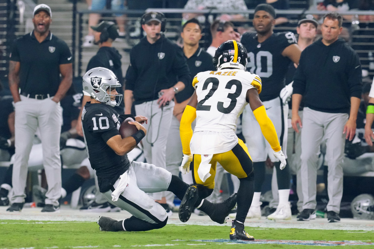 Raiders' QB Jimmy Garoppolo involved in injury just before halftime vs.  Steelers - A to Z Sports