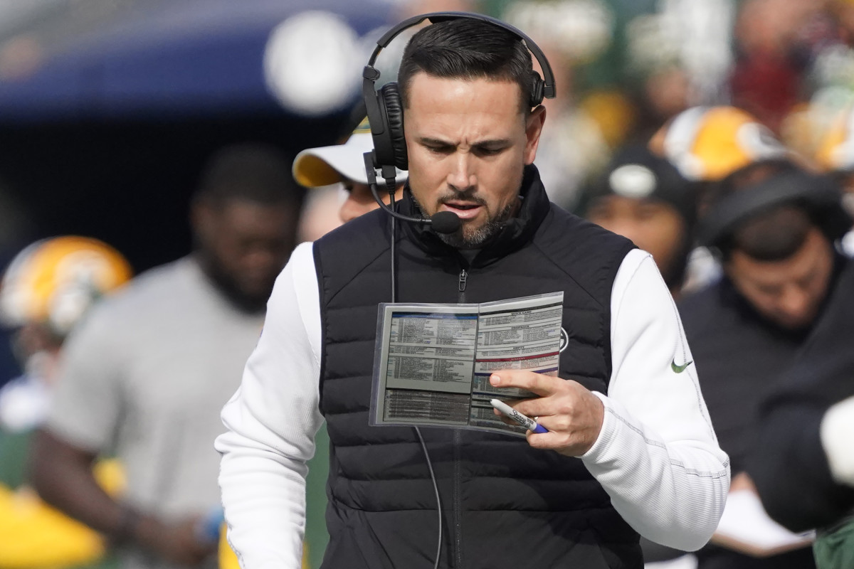 Green Bay Packers head coach Matt LaFleur on the sidelines against the Chicago Bears during the first half at Soldier Field.