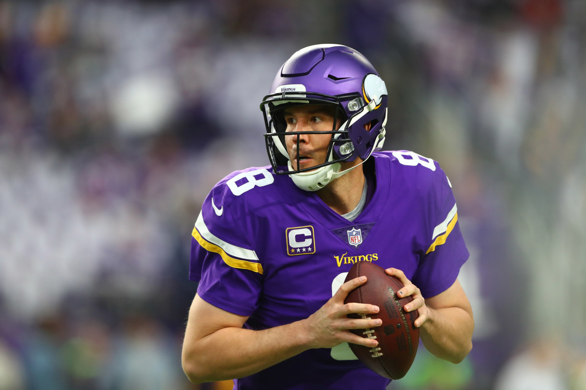 Jan 14, 2018; Minneapolis, MN, USA; Minnesota Vikings quarterback Sam Bradford (8) against the New Orleans Saints in the NFC Divisional Playoff football game at U.S. Bank Stadium.