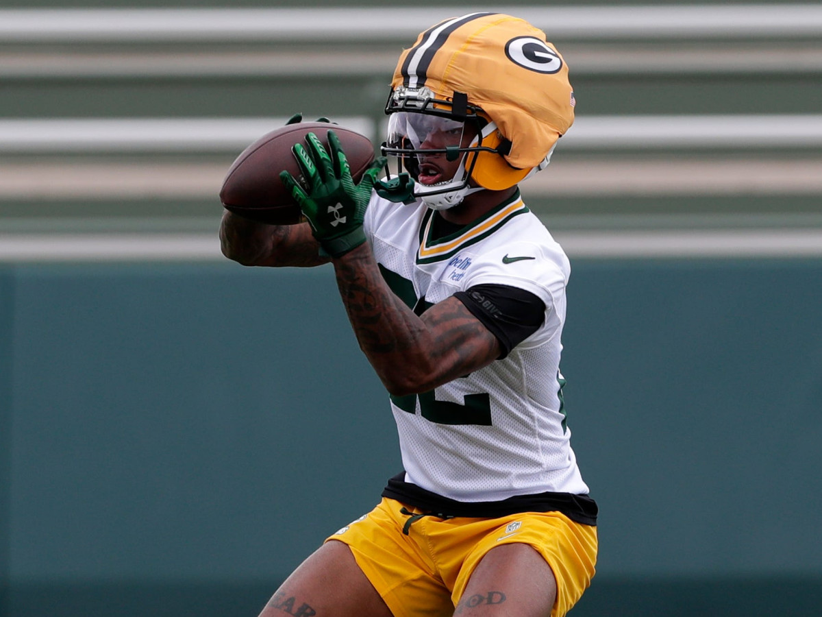 Green Bay Packers wide receiver Matthew Golden (22) catches the ball during the team's first day of minicamp on June 10, 2025, at Ray Nitschke Field in Ashwaubenon, Wis.