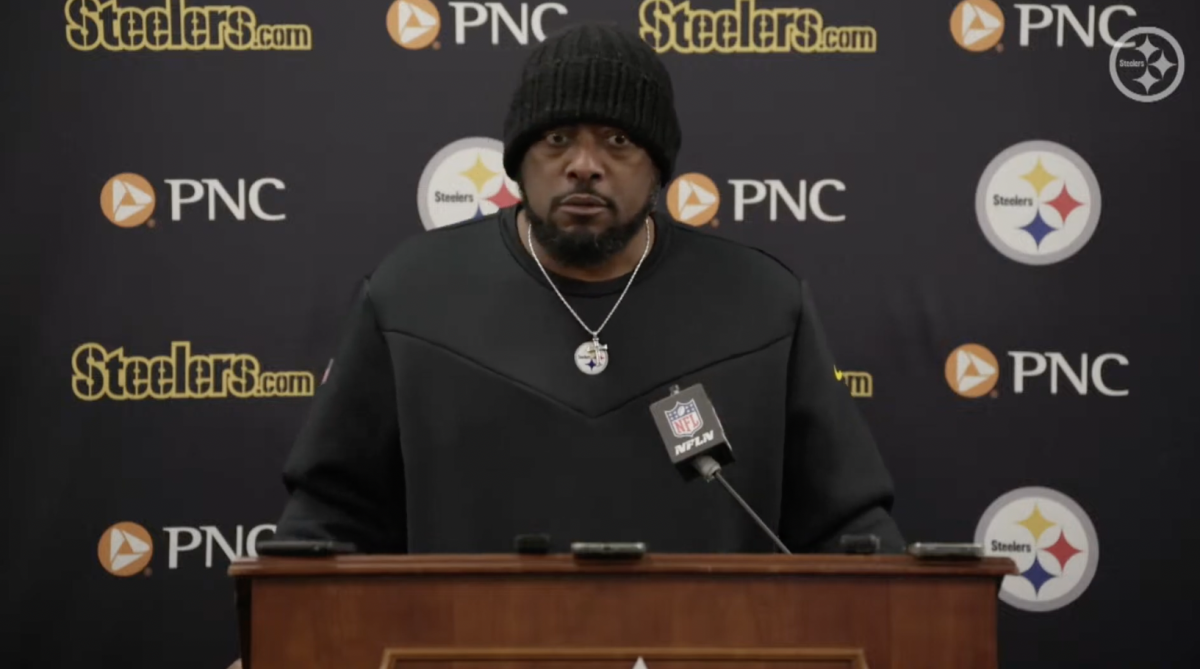 Pittsburgh Steelers HC Mike Tomlin addresses the media following 34-17 loss against the Baltimore Ravens in Week 16 of 2024 season, 12/21/24