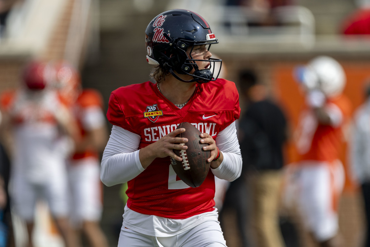 Ole Miss QB Jaxson Dart obviously the unquestioned QB1 at Senior Bowl after  another strong showing on and off the field